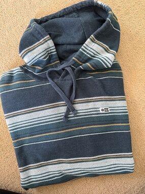 Salty Crew Navy Striped Hooded Pullover with White & Tan Accents